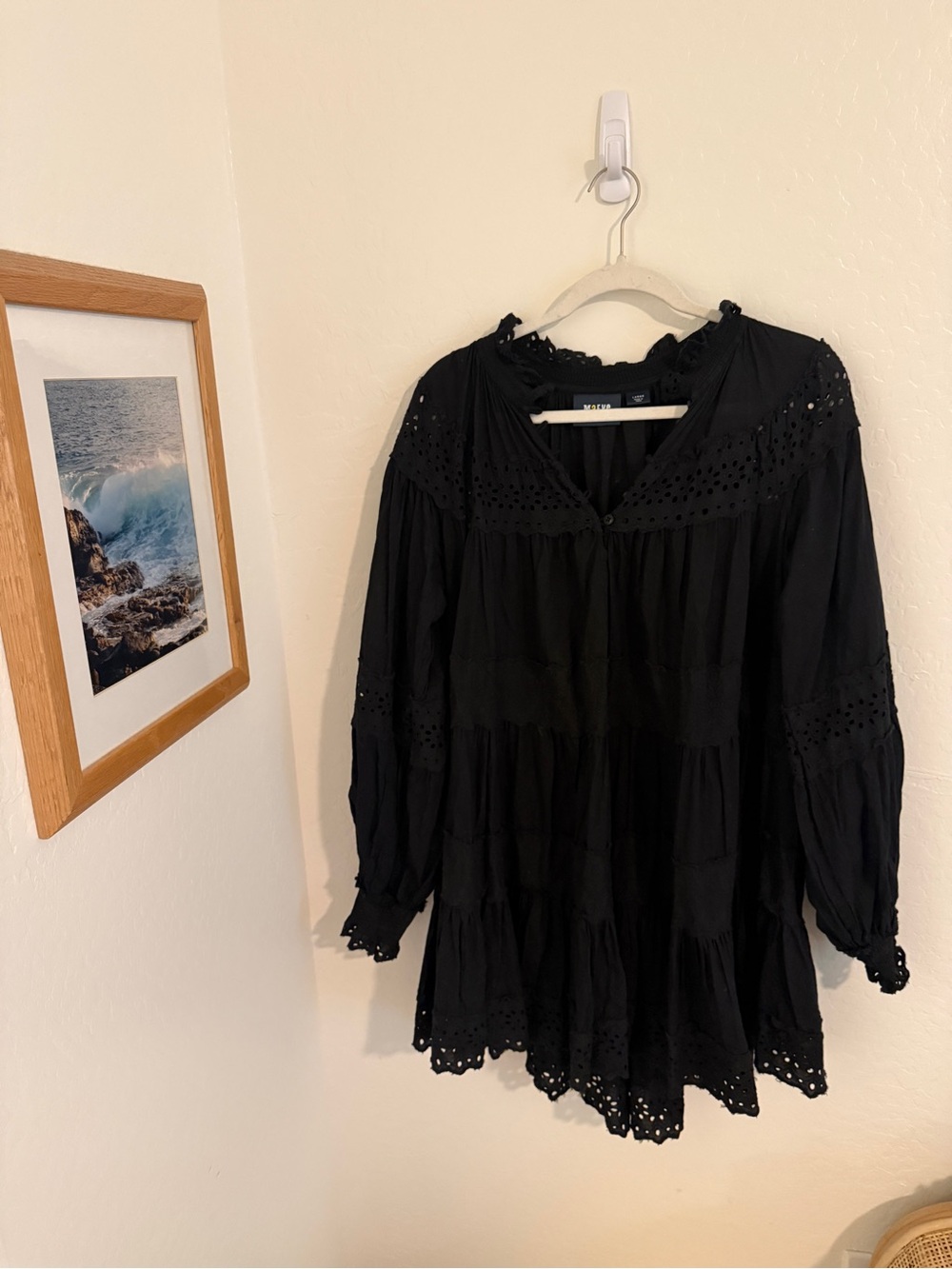 Anthropologie Maeve Black Long Sleeve Lace Mini Dress - Picture 3 of 7